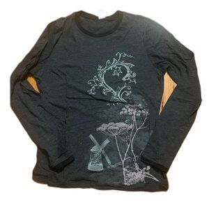 Vtg PrAna Long Sleeve T-Shirt with Windmill Floral print pink gray